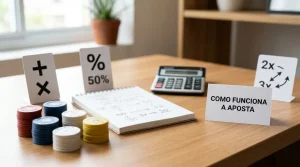 Fichas genéricas, calculadora e cartões com percentagens e multiplicadores de apostas